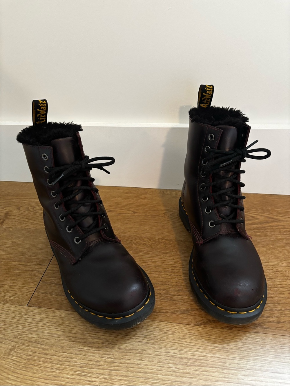 Doc Marten Faux-Fur Lined Boots in Burgundy